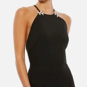 Mac Duggal (191) 26618 Bow Halter Criss-Cross Black Column Gown Size 6 NWT